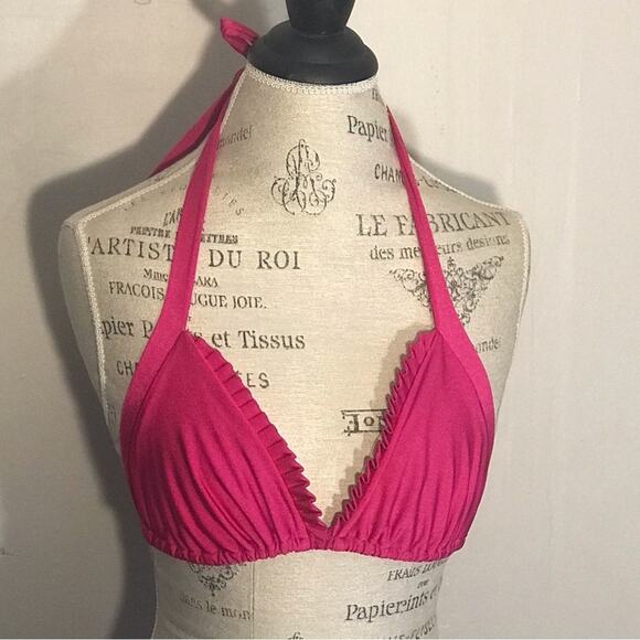 Luli Fama hot pink ruffle triangle halter bikini top Barbiecore size medium - Picture 1 of 6